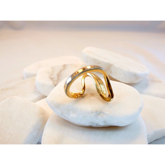 Vintage Cocktail Ring 18KT GE Simulated Diamonds Size 4.75 Modernist - Picture 4 of 5